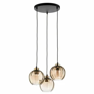Sale TK Lighting Suspension Devi, ambrée, à 3 lampes, ronde