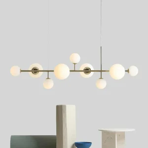 Best ALDEX Suspension Dione, opale/dorée, à 9 lampes