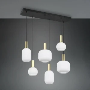 New Trio Lighting Suspension Diva, 6 lampes, laiton, opale, métal, verre