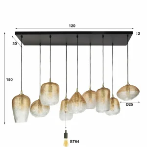 Discount Zijlstra Suspension Dot, amber, 120 x 40 cm, verre, à 9 lampes