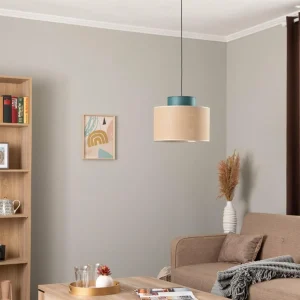 Flash Sale TK Lighting Suspension Duo, abat-jour en jute, pétrole/brun naturel, Ø 38 cm