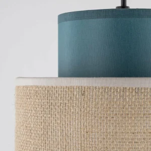 Best Sale TK Lighting Suspension Duo, abat-jour en jute, pétrole/brun naturel, Ø 20 cm