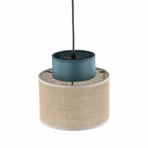 Best Sale TK Lighting Suspension Duo, abat-jour en jute, pétrole/brun naturel, Ø 20 cm