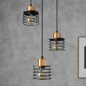 Clearance HELAM Suspension Edison en noir/cuivré à 3 lampes ronde
