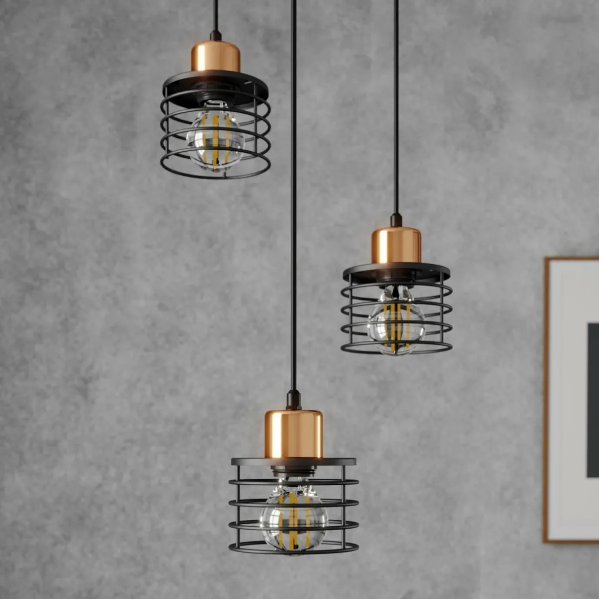 suspension_edison_en_noircuivr___lampes_ronde_0.webp Clearance HELAM Suspension Edison en noir/cuivré à 3 lampes ronde