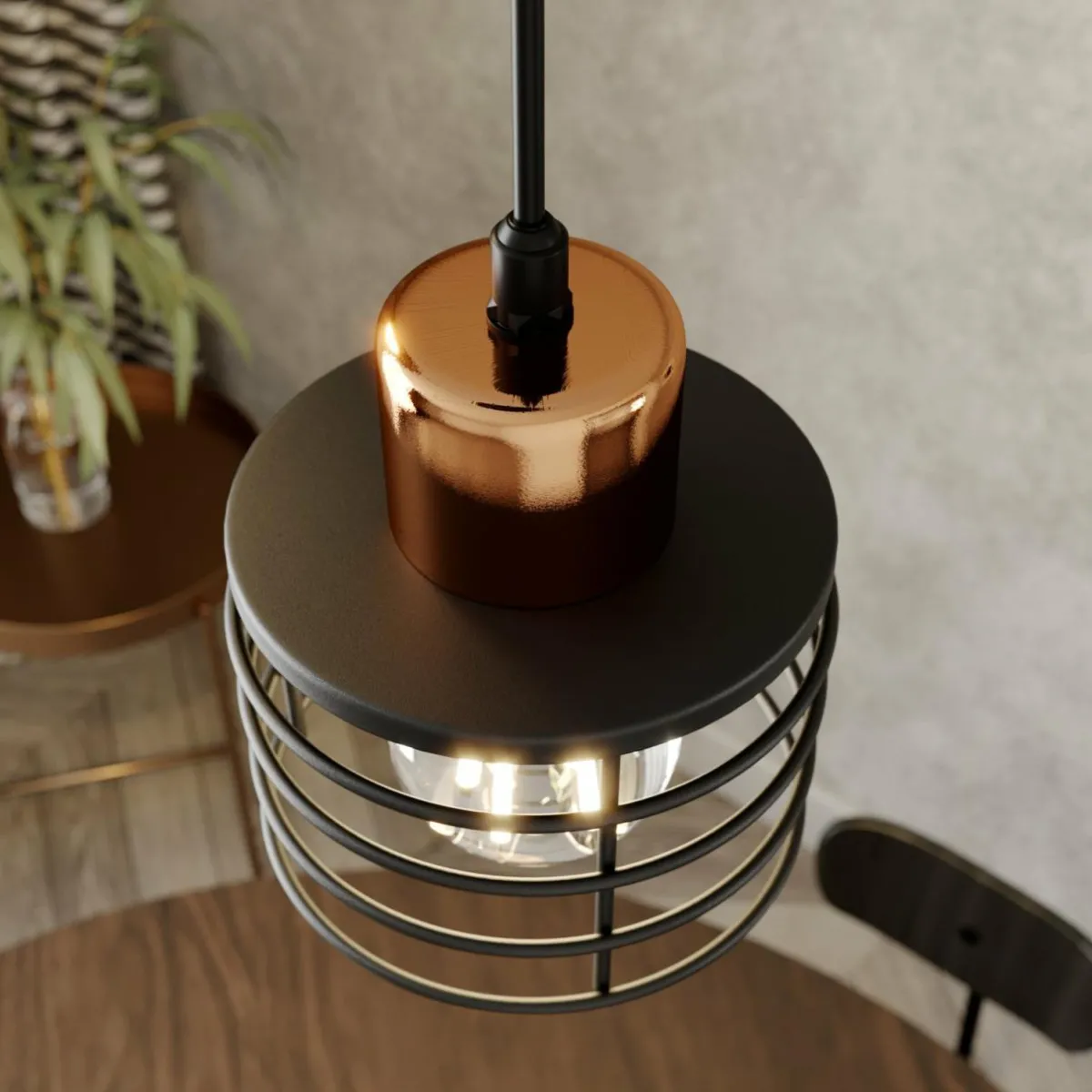 suspension_edison_en_noircuivr___lampes_ronde_2.webp Clearance HELAM Suspension Edison en noir/cuivré à 3 lampes ronde