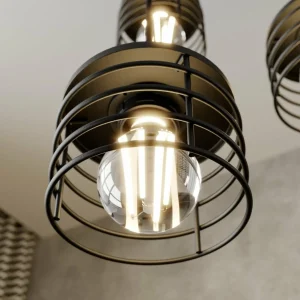 Clearance HELAM Suspension Edison en noir/cuivré à 3 lampes ronde