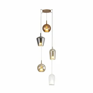 Best Sale Mantra Iluminación Suspension Elsa, verre, 5 lampes, bronze, transparent, chrome, cuivre