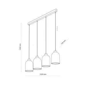 Sale TK Lighting Suspension en verre Sapito, à 4 lampes, ambrée