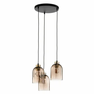 Store TK Lighting Suspension en verre Sapito, à 3 lampes, ambrée
