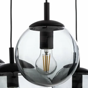 Store TK Lighting Suspension Esme, verre, graphite-transparent, 7 lampes, décentralisé