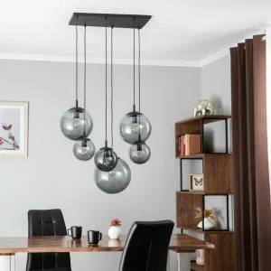 Best Sale TK Lighting Suspension Esme, verre, graphite-transparent, 6 lampes, rectangle