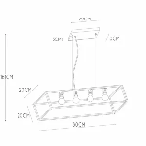 Clearance Lucide Suspension Fabian abat-jour métal, à 4 lampes