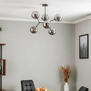 Outlet Alfa Suspension Foton à 6 lampes noire/argentée
