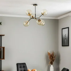 New Alfa Suspension Foton à 6 lampes noire/dorée