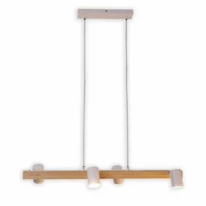 Shop Näve Suspension Frida avec 4 spots, blanche/bois clair