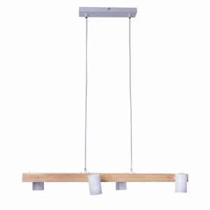 Shop Näve Suspension Frida avec 4 spots, blanche/bois clair