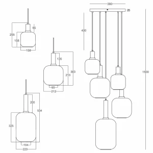 Fashion Näve Suspension Fumo, verre fumé, à 5 lampes, ronde