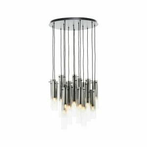Best Brilliant Suspension Glasini, Ø 52 cm, gris fumé, 14 flammes, verre