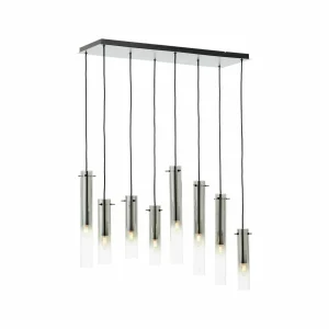 Best Sale Brilliant Suspension Glasini, longueur 80 cm, gris fumé, 8 lampes, verre