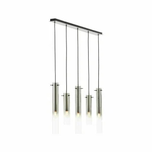 Best Brilliant Suspension Glasini, longueur 95 cm, gris fumé, 5 lampes, verre