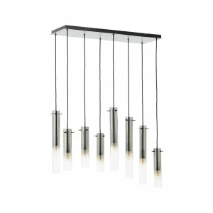 Best Sale Brilliant Suspension Glasini, longueur 80 cm, gris fumé, 8 lampes, verre