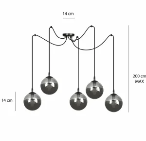 Best Sale EMIBIG LIGHTING Suspension Glassy, 5 lampes, décentralisée, noir, graphite