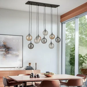 Online EMIBIG LIGHTING Suspension Glassy, 9 lampes, noir, graphite/ambre/clair, E14