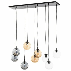 Online EMIBIG LIGHTING Suspension Glassy, 9 lampes, noir, graphite/ambre/clair, E14