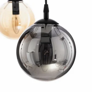 New EMIBIG LIGHTING Suspension Glassy, 5 lampes, noir, graphite/ambre/clair, E14