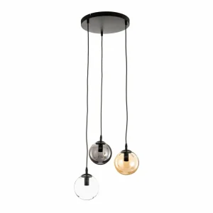 Best Sale EMIBIG LIGHTING Suspension Glassy, 3 lampes, ronde, graphite/ambre/clair, verre
