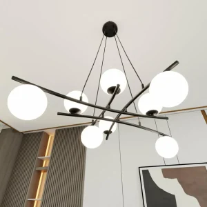 Hot Euluna Suspension Glassy, croisée, à 8 lampes, verre opalin