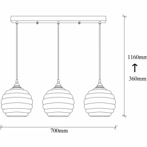 Outlet Opviq Suspension Gold 012, or-transparent, verre à 3 lampes linear