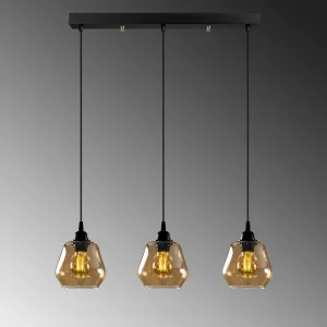 Online Opviq Suspension Gold 032, or-transparent, verre à 3 lampes long