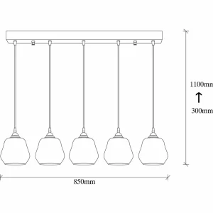 Hot Opviq Suspension Gold 033, verre transparent doré, 5 lampes linéaires
