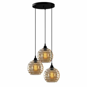 Discount Opviq Suspension Gold 011, verre transparent doré, 3 lampes rondes