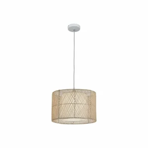 Online Viokef Suspension Grido avec abat-jour en bambou, blanche