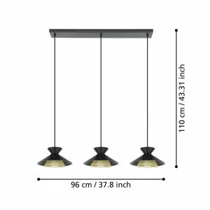 Outlet EGLO Suspension Grizedale à 3 lampes, noire/laiton