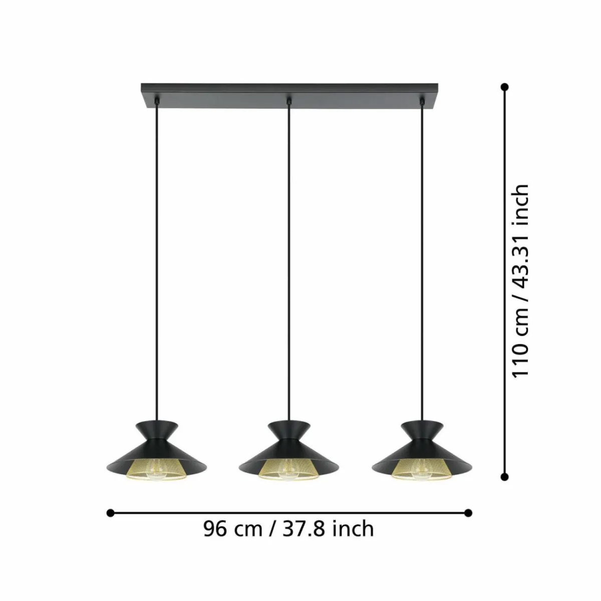 suspension_grizedale___lampes_noirelaiton_0.webp Outlet EGLO Suspension Grizedale à 3 lampes, noire/laiton