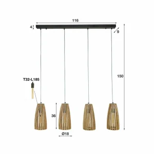 Outlet Zijlstra Suspension Großbergen en manguier à quatre lampes