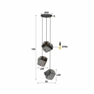 Store Zijlstra Suspension Guldenthal, abat-jour verre, 3 lampes