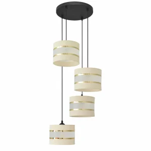 Hot Euluna Suspension Helen ronde écru-dorée quatre lampes