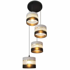 New HELAM Suspension Helen ronde gris, noir, doré 4 lampes
