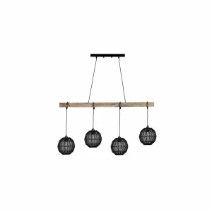 Shop Globo Suspension Hermi II poutre bois, à 4 lampes, noir