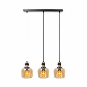 Cheap Lucide Suspension Ilona, verre, noir/ambre, 3 lampes