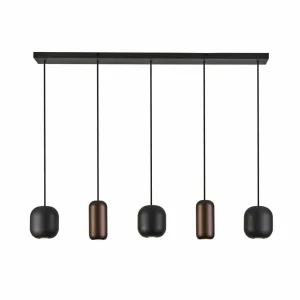 Cheap Brilliant Suspension Jane, longueur 102 cm, noir/brun/vert, 5 lampes