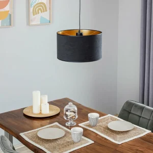 Cheap EMIBIG LIGHTING Suspension Jari abat-jour tissu 1 lampe noir doré