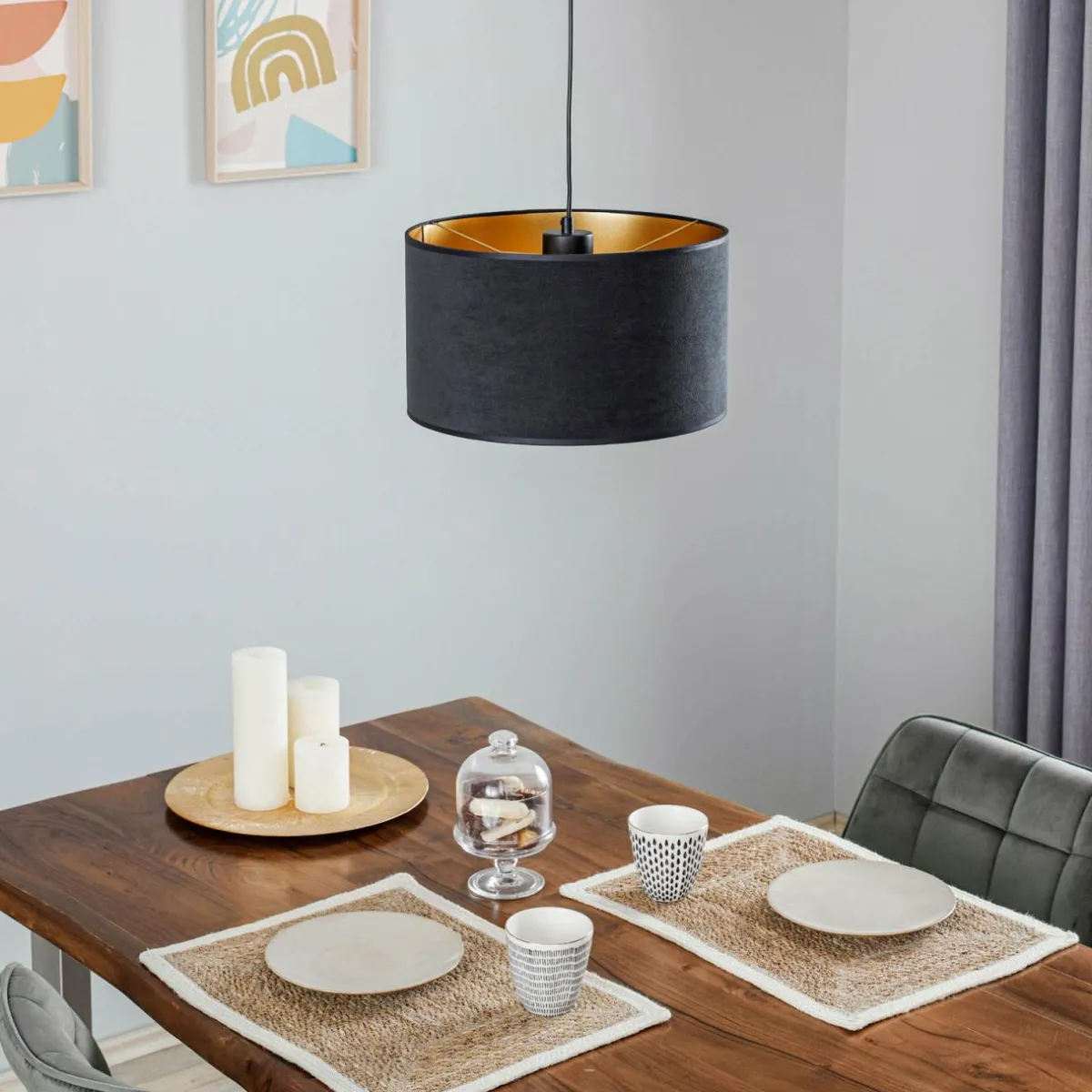 suspension_jari_abatjour_tissu__lampe_noir_dor_0.webp Cheap EMIBIG LIGHTING Suspension Jari abat-jour tissu 1 lampe noir doré