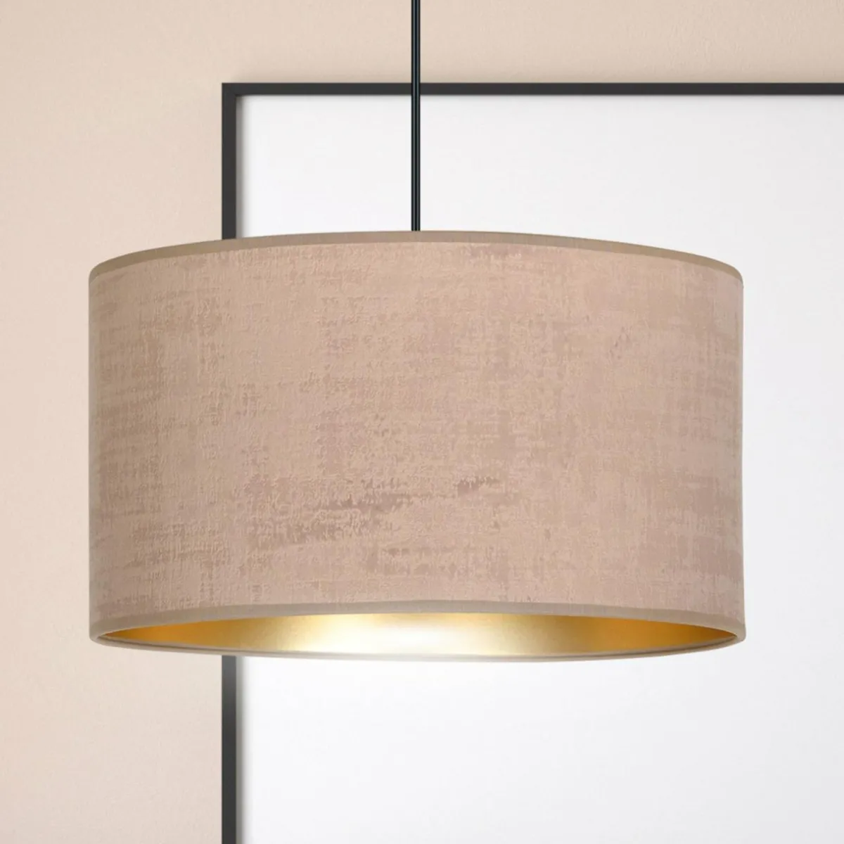 suspension_jari_abatjour_tissu__lampe_ros_dor_0.webp Fashion EMIBIG LIGHTING Suspension Jari abat-jour tissu 1 lampe rosé doré