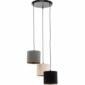 Store EMIBIG LIGHTING Suspension Jari x3 ronde, noir-blanc-gris